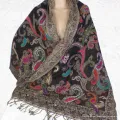 Châle pour femme marron noir multicolore - Châles en laine faits main
