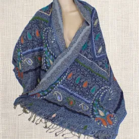 Châle pour femme laine bleu nuit - Châles en laine faits main