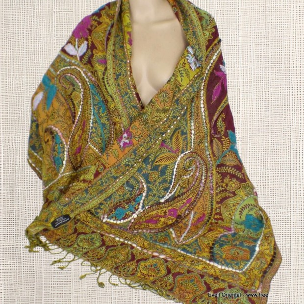 Châle pour femme laine bordeau vert Tous les pashminas HB30