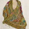 Châle pour femme laine bordeau vert - Châles en laine faits main