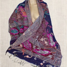 Châle pour femme laine bleu bordeau Tous les pashminas HB31