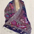 Châle pour femme laine bleu bordeau - Châles en laine faits main