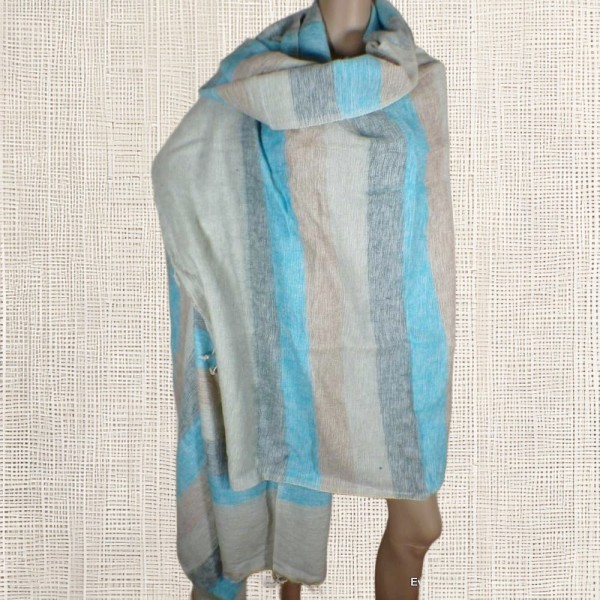 Très grand châle laine de yack bleu écru 240 x 120 cm Très grand châle népalais 240 x 120 cm TGCN5