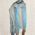 Très grand châle laine de yack bleu écru 240 x 120 cm - Grand châle népalais 240 x 120 cm