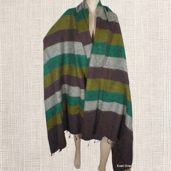 Grand châle de méditation marron vert Très grand châle népalais 240 x 120 cm TGCN23