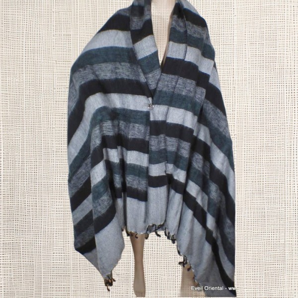 Grand châle de méditation gris noir Très grand châle népalais 240 x 120 cm TGCN24