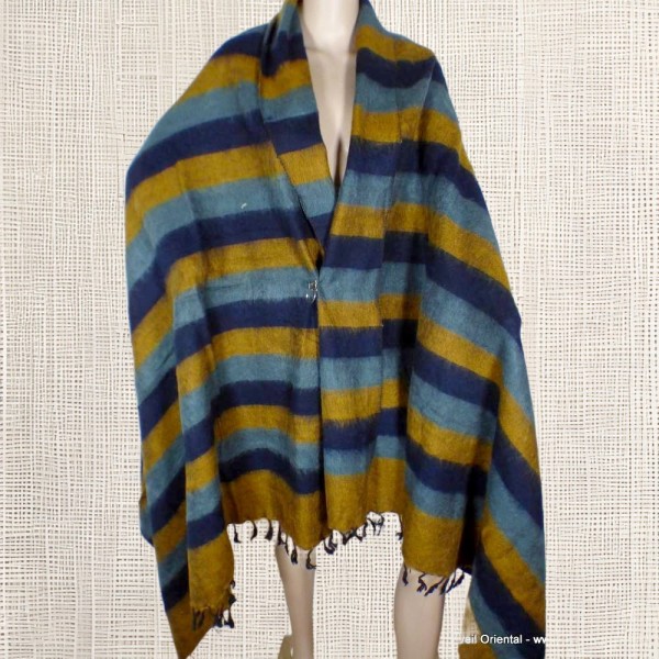 Grand châle de méditation bleu moutarde Très grand châle népalais 240 x 120 cm TGCN25