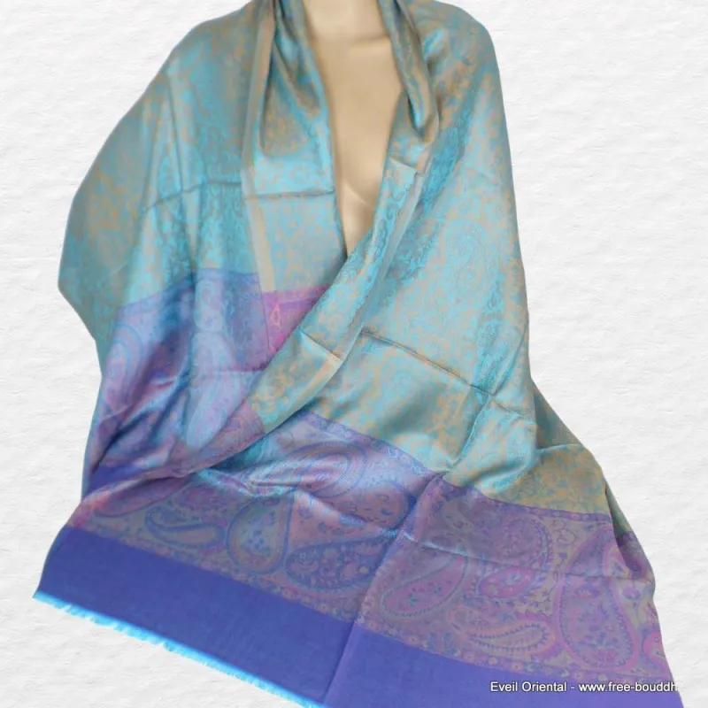 Châle bambou violet turquoise - Châle en Bambou écologique