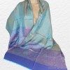 Châle bambou violet turquoise Pashminas pure soie CFB3