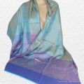 Châle bambou violet turquoise Pashminas pure soie CFB3