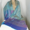 Châle bambou violet turquoise Pashminas pure soie CFB3