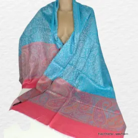 Châle bambou turquoise motifs cachemire - Châle en Bambou écologique