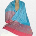 Châle bambou turquoise motifs cachemire Pashminas pure soie CFB4