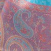 Châle bambou turquoise motifs cachemire Pashminas pure soie CFB4