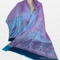 Châle bambou turquoise mauve Pashminas pure soie CFB8