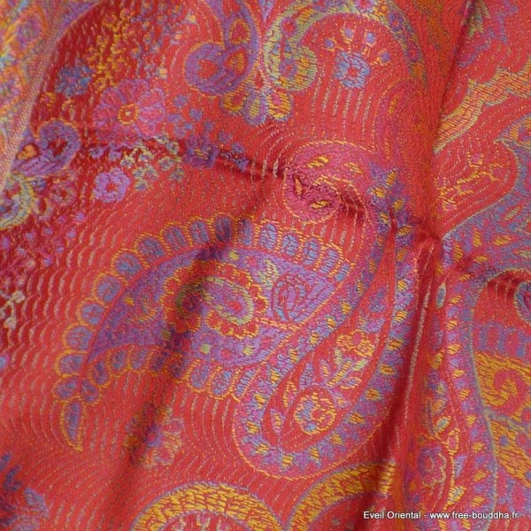 Chale en soie rouge vermillon Pashminas pure soie CSS55