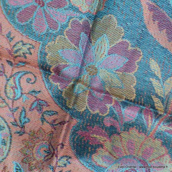 Chale en soie authentique turquoise mauve Tous les pashminas CSS60