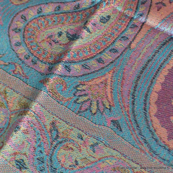 Chale en soie authentique turquoise mauve Tous les pashminas CSS60