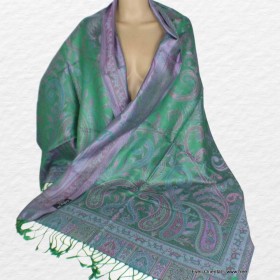 Chale en soie authentique vert rose Tous les pashminas CSS61