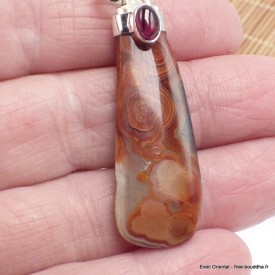 Pendentif Agate Laguna et grenat cabochon Pendentifs pierres naturelles XV96.2