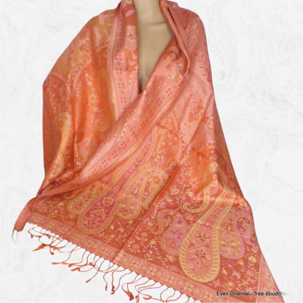 Pashmina femme pure soie orange rose Tous les pashminas CSS76