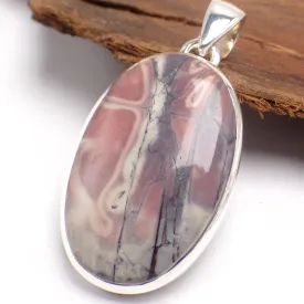 Pendentif en Jaspe Porcelaine gris rose oval - Pendentifs pierres naturelles