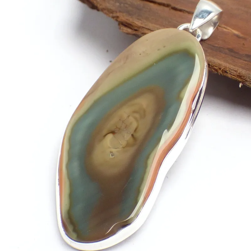 Grand pendentif Jaspe Impérial kaki ocre - Pendentifs pierres naturelles