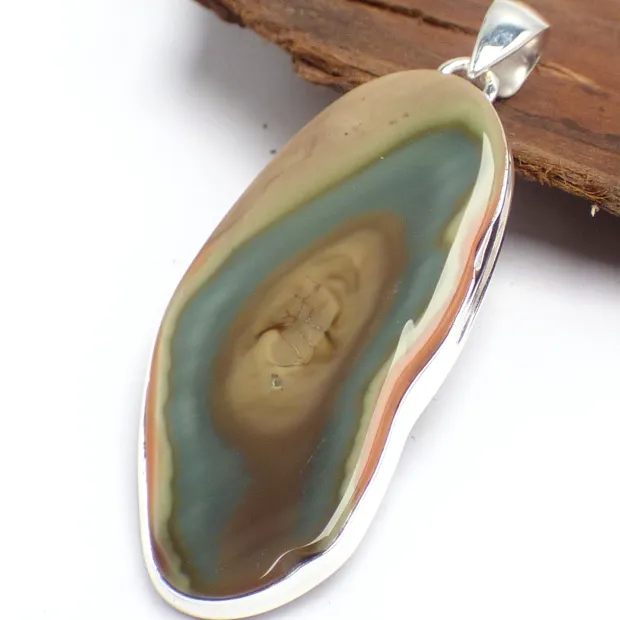 Grand pendentif Jaspe Impérial kaki ocre - Pendentifs pierres naturelles