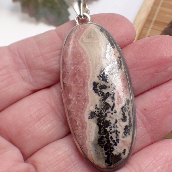 Pendentif Rhodochrosite sur Pyrite forme allongée Pendentifs pierres naturelles XV19.1