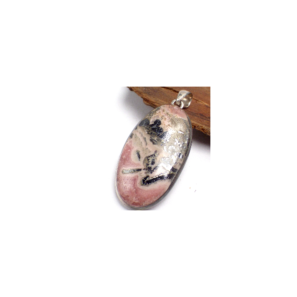 Pendentif Rhodochrosite sur Pyrite forme ovale Pendentifs pierres naturelles XV19.2