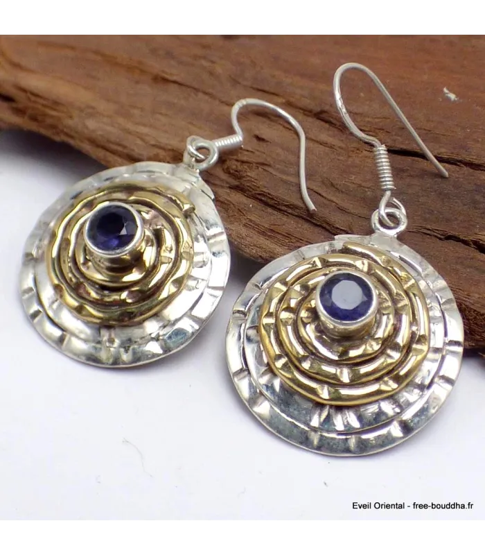 Boucles d'oreilles Spirales deux tons en Iolite - Boucles d'oreilles en pierres naturelles