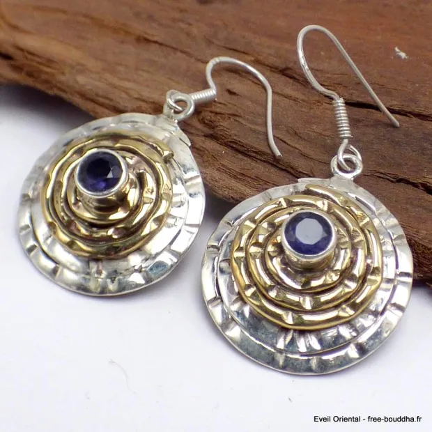 Boucles d'oreilles Spirales deux tons en Iolite - Boucles d'oreilles en pierres naturelles