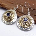 Boucles d'oreilles Spirales deux tons en Iolite Pendentifs pierres naturelles f203.5