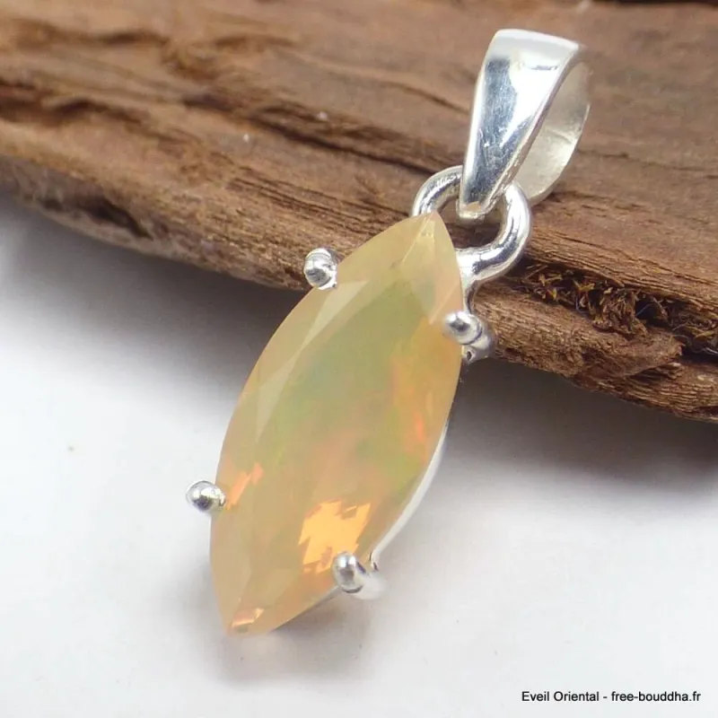 Pendentif Opale Ethiopienne facettée jaune orange - Pendentifs pierres naturelles