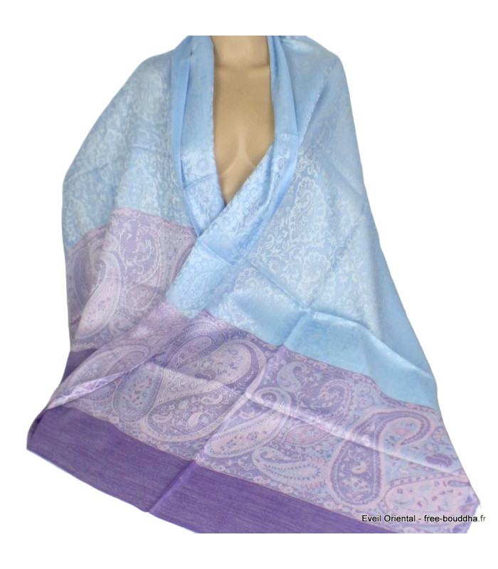 Châle écologique soie de bambou bleu parme Pashminas pure soie CFB12