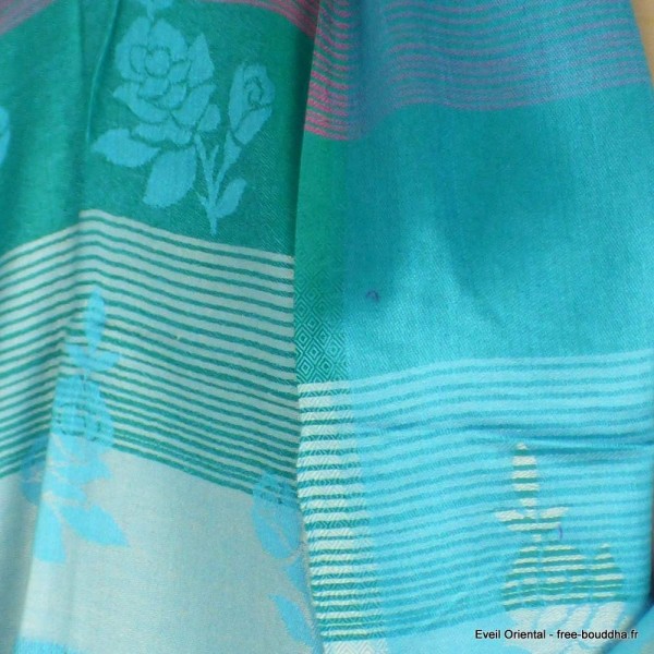 Châle écologique soie de bambou bleu lagon Pashminas pure soie CFB15