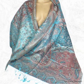 Pashmina soie de mûrier turquoise rose Tous les pashminas CSS81