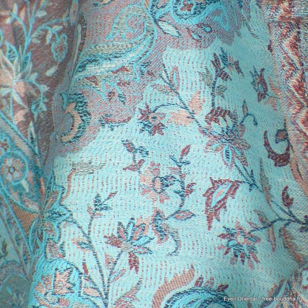 Pashmina soie de mûrier turquoise rose Tous les pashminas CSS81