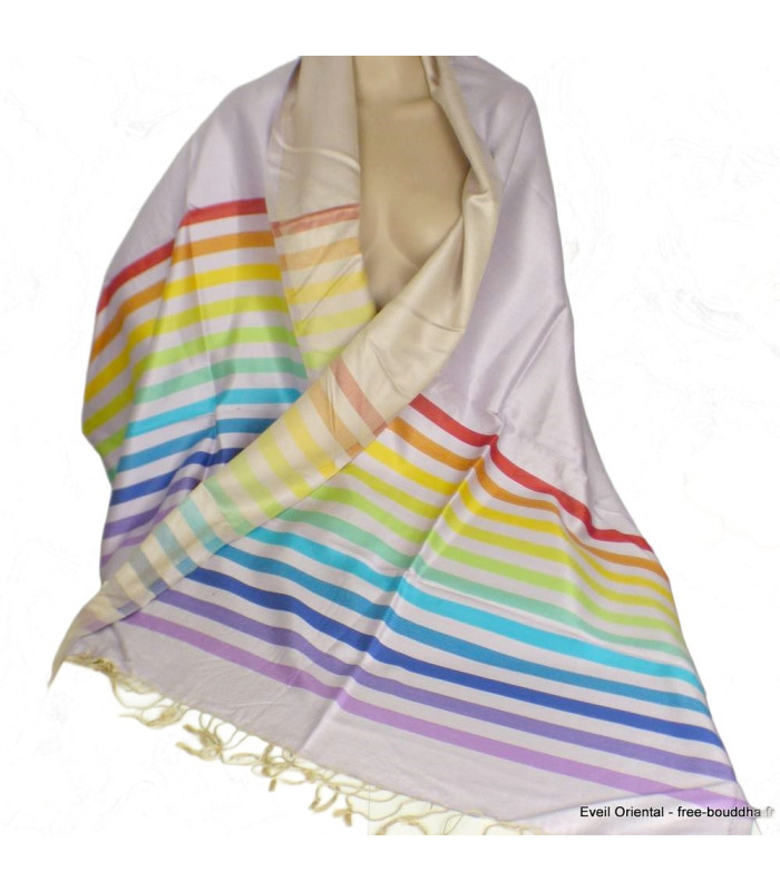 Châle en soie rose pâle rayures Tous les pashminas CSS85