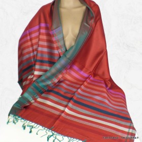 Châle rouge vert en soie naturelle Tous les pashminas CSS86