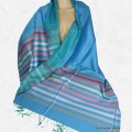 Châle bleu à rayures en soie naturelle Tous les pashminas CSS87