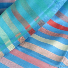 Châle bleu à rayures en soie naturelle Tous les pashminas CSS87