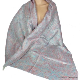 Châle turquoise bordeau motifs cachemire Tous les pashminas CSS88