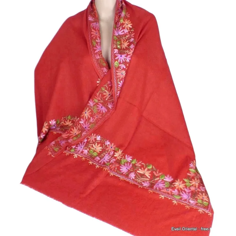 Châle oriental femme rouge brodé perles - Châles en laine faits main