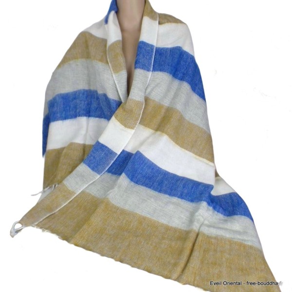 Châle laine de yack bleu moutarde Tous les pashminas CPLY232