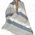 Châle nepalais rayures bleu gris Tous les pashminas CPLY233