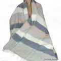 Châle nepalais rayures bleu gris - Châles laine de yak