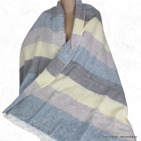 Châle nepalais rayures bleu taupe Tous les pashminas CPLY235