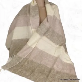 Châle nepalais rayures beige jaune - Châles laine de yak