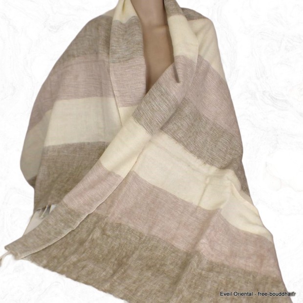 Châle nepalais rayures beige jaune Tous les pashminas CPLY236